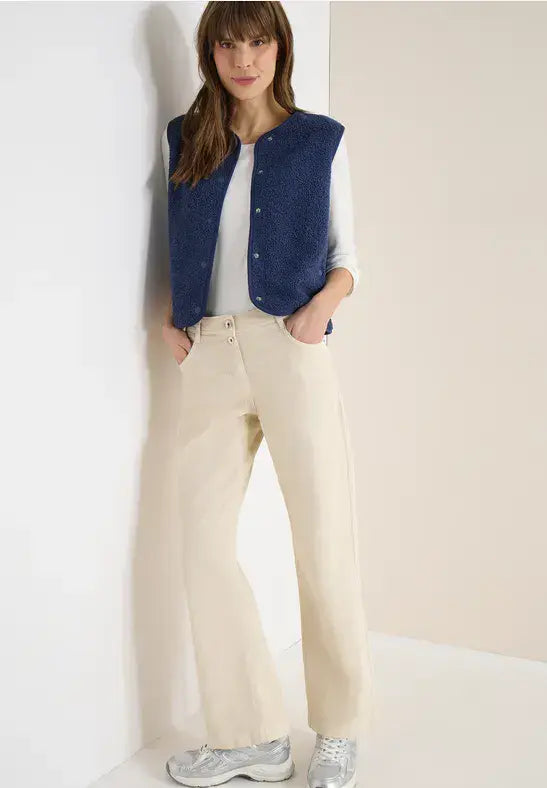 CECIL Curly Fake Wool Vest | Denim Blue 220309