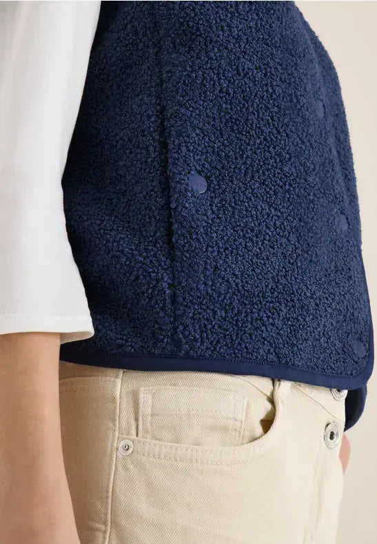 CECIL Curly Fake Wool Vest | Denim Blue 220309