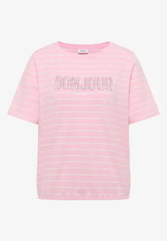 CECIL  Enjoue Stripe FP T- Shirt | Rose 324823
