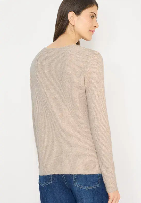 CECIL Ribbed V-Neck Pullover | Beige 303705