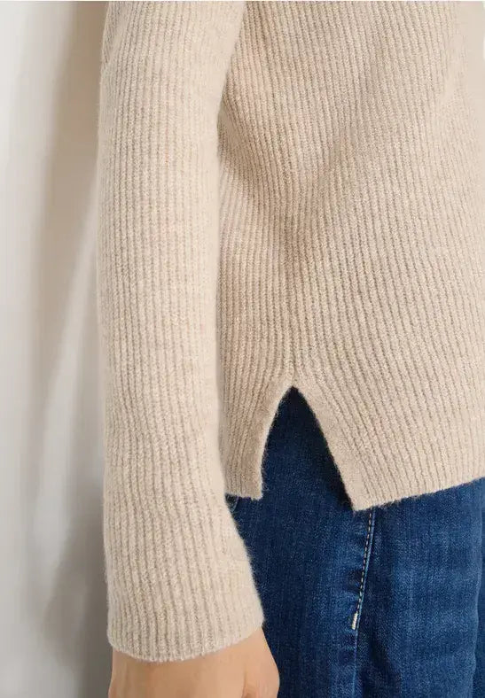 CECIL Ribbed V-Neck Pullover | Beige 303705