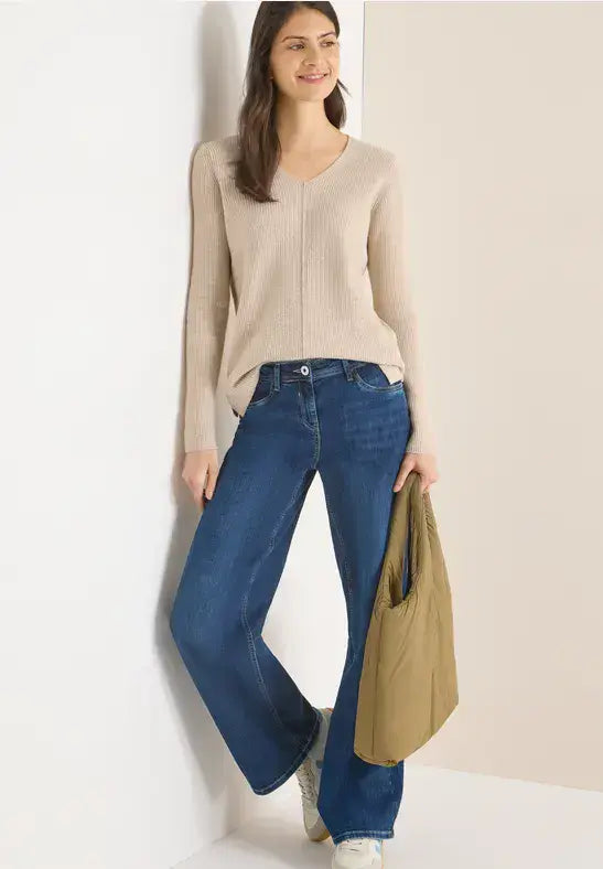 CECIL Ribbed V-Neck Pullover | Beige 303705