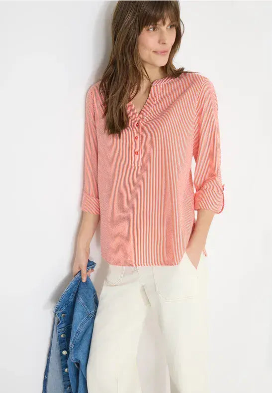CECIL Seersucker  Stripe Blouse | Orange 346354