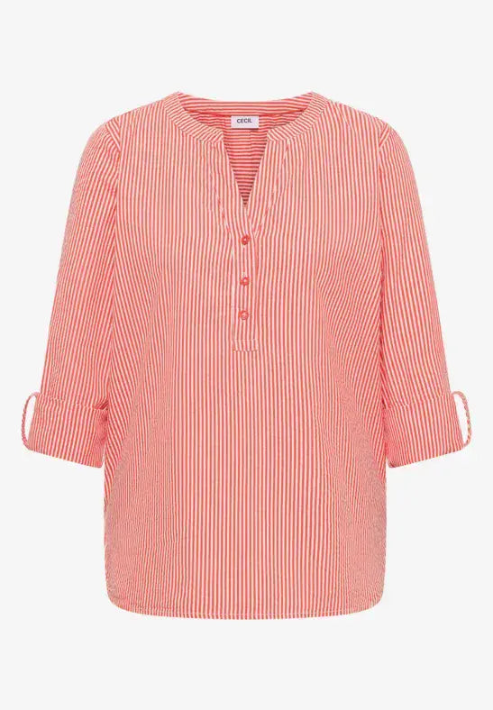CECIL Seersucker  Stripe Blouse | Orange 346354