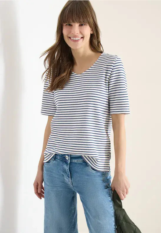 CECIL Waffle T-Shirt | Denim  Blue 324813