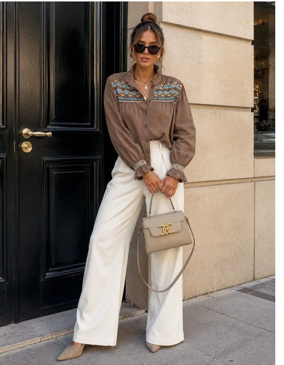 Emma & Ashley Embroidered Shirt | Brown CH-161-MA1
