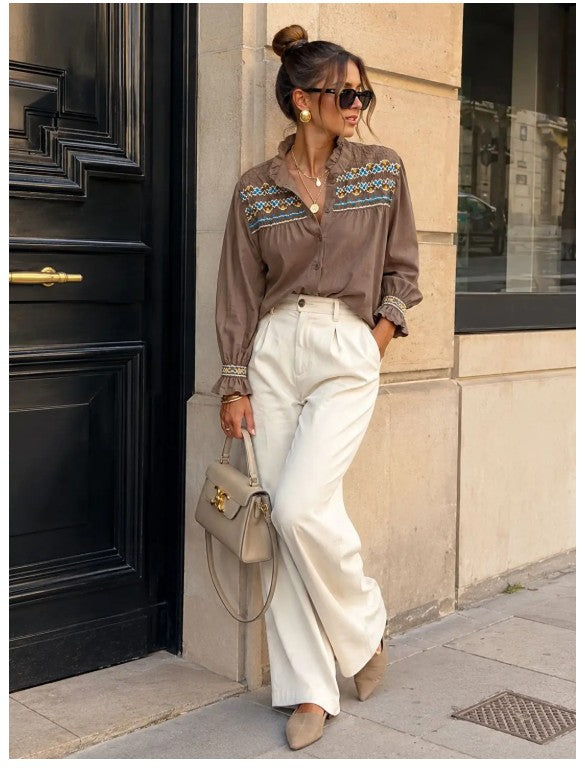Emma & Ashley Embroidered Shirt | Brown CH-161-MA1