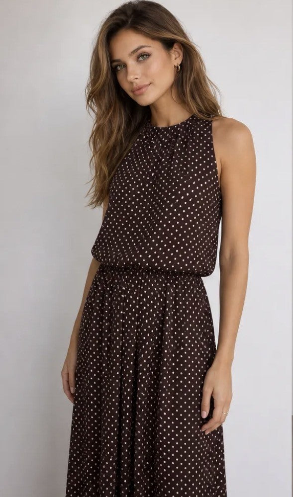 JS Millenium Polka Dot Maxi Dress | Brown  BR6283
