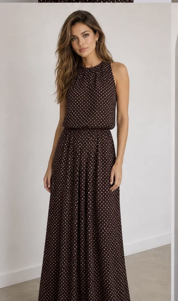 JS Millenium Polka Dot Maxi Dress | Brown  BR6283