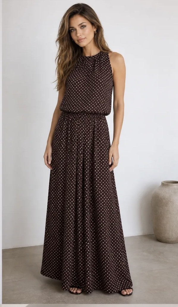 JS Millenium Polka Dot Maxi Dress | Brown  BR6283