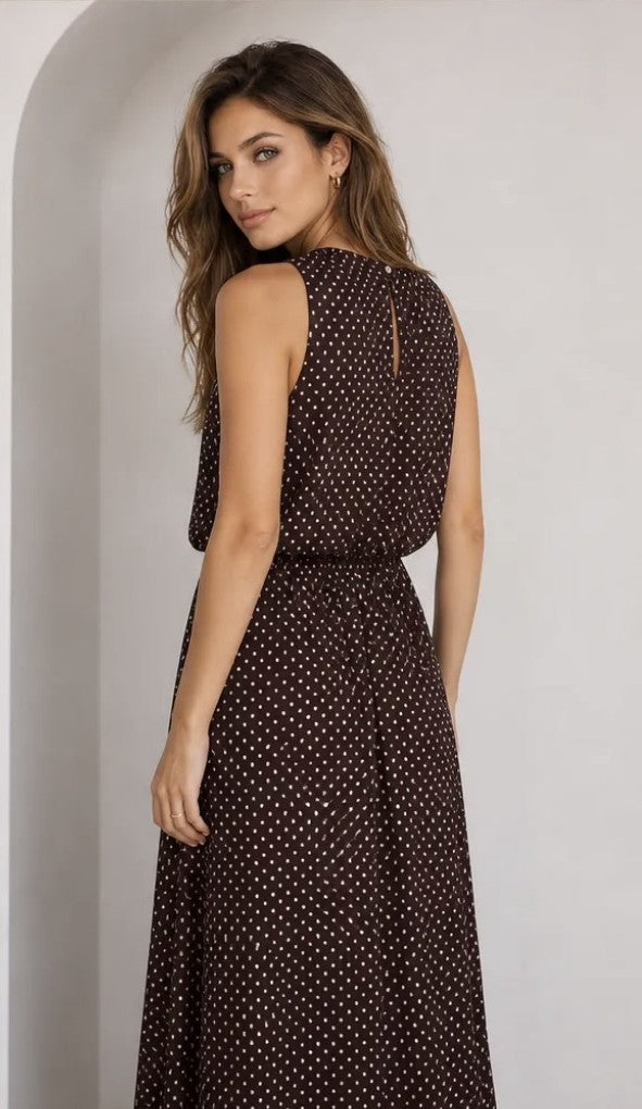 JS Millenium Polka Dot Maxi Dress | Brown  BR6283