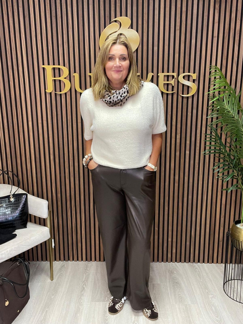 ONLY Faux Leather Wide Pants | Chocolate