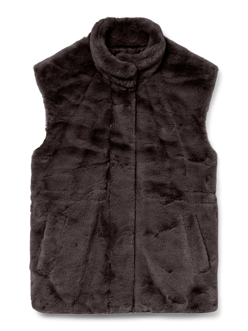 Vero Moda Sonjapoppy Faux Fur Waist Coat | Chocolate