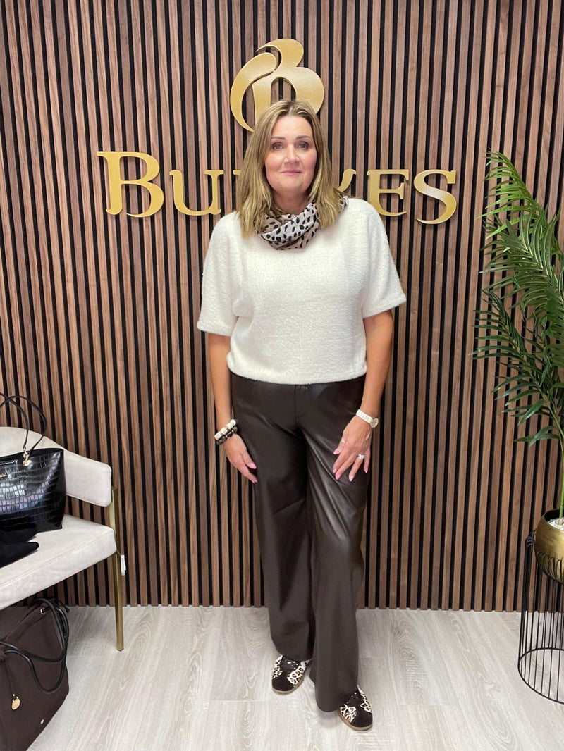 ONLY Faux Leather Wide Pants | Chocolate