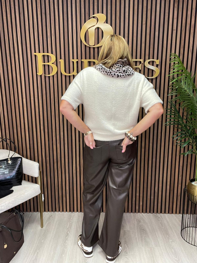 ONLY Faux Leather Wide Pants | Chocolate