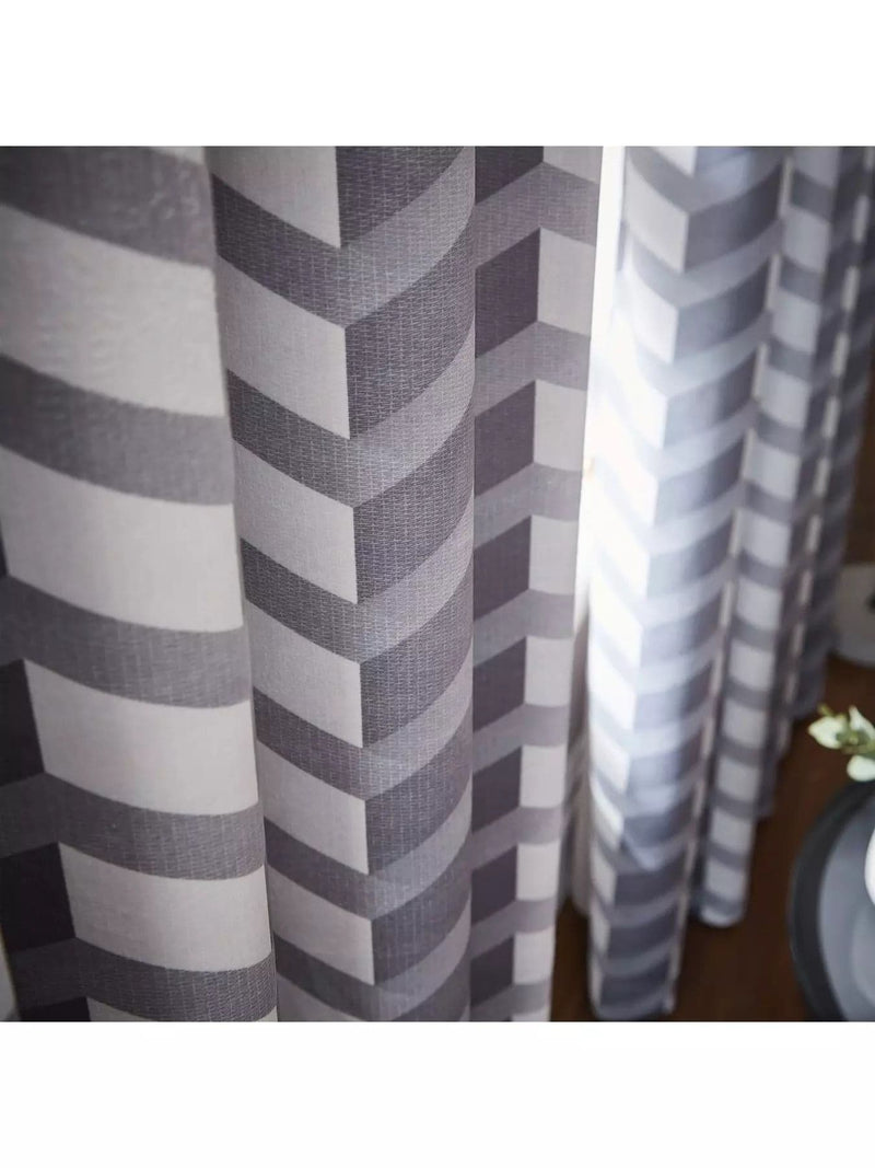Evander Geo Velour Curtains Grey & Silver