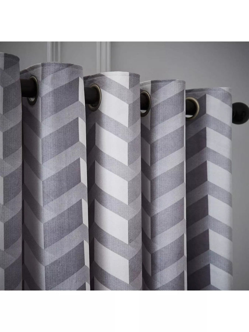 Evander Geo Velour Curtains Grey & Silver