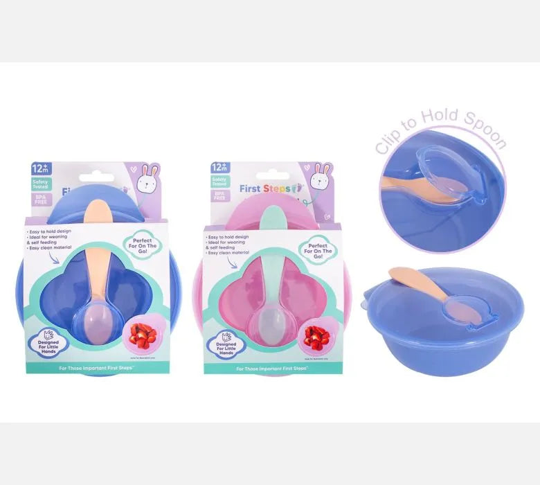 First Steps Travel Feeding Bowl and Spoon | Pink FS176