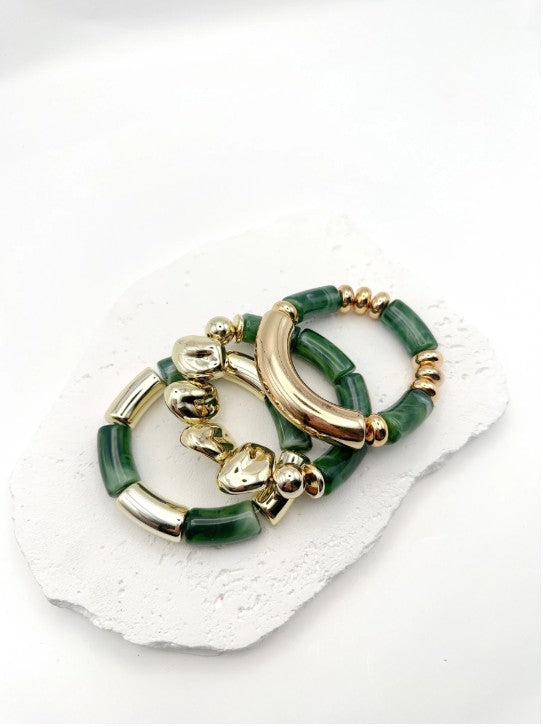 H&T Bijoux Acrylic Elastic Bracelets Set Of 3 Pieces | Green BR3055