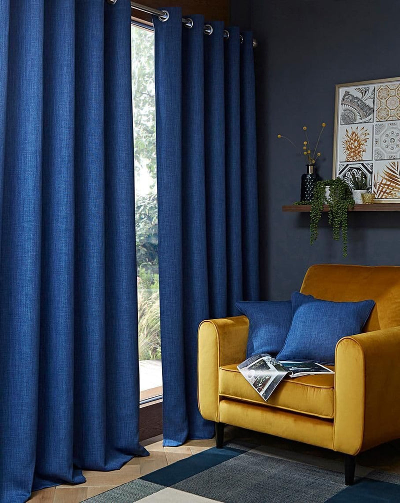 Hugo textured blackout eyelet curtains Navy