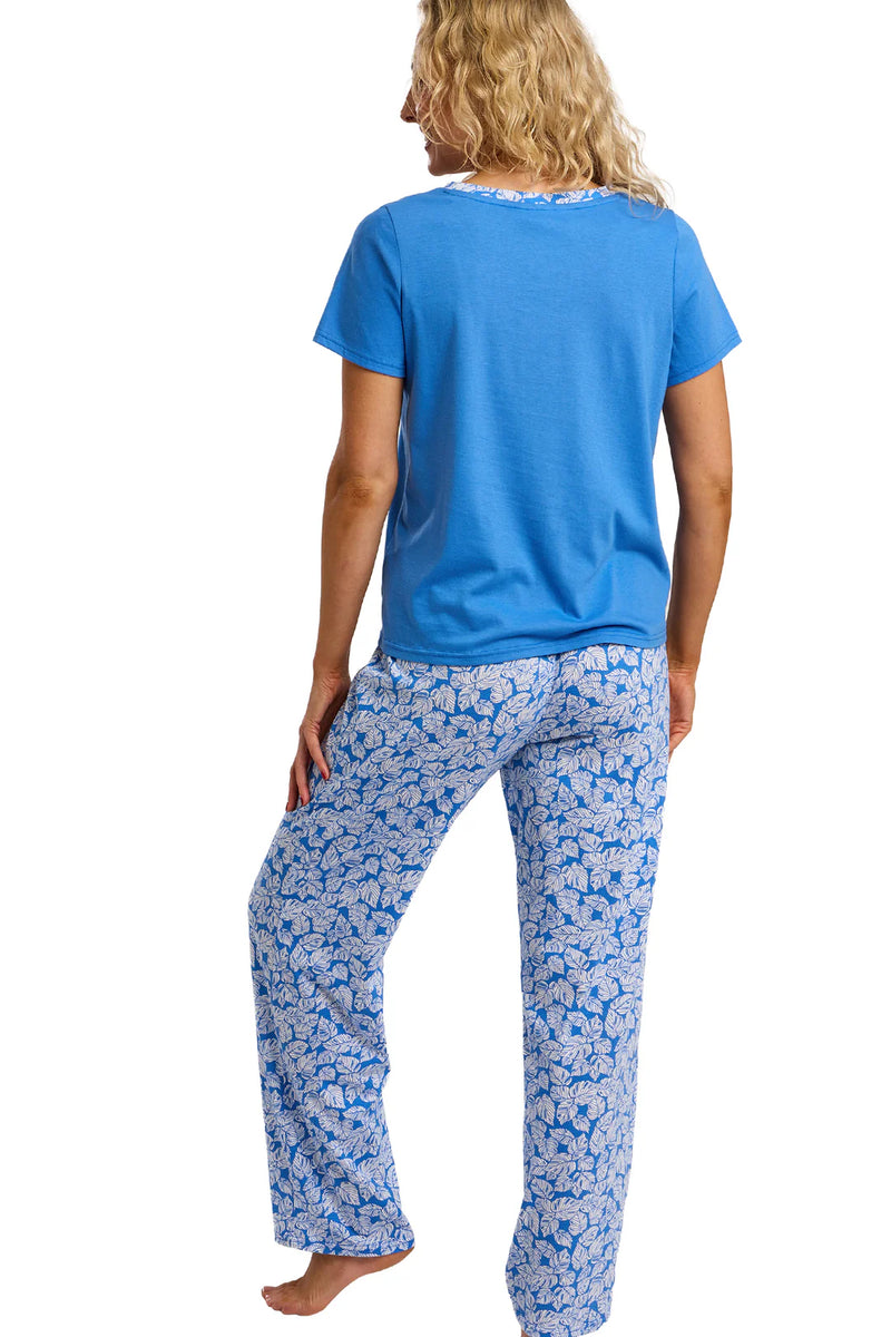 Indigo Sky Palm Print Full Length Pyjama Set | Blue IN47515