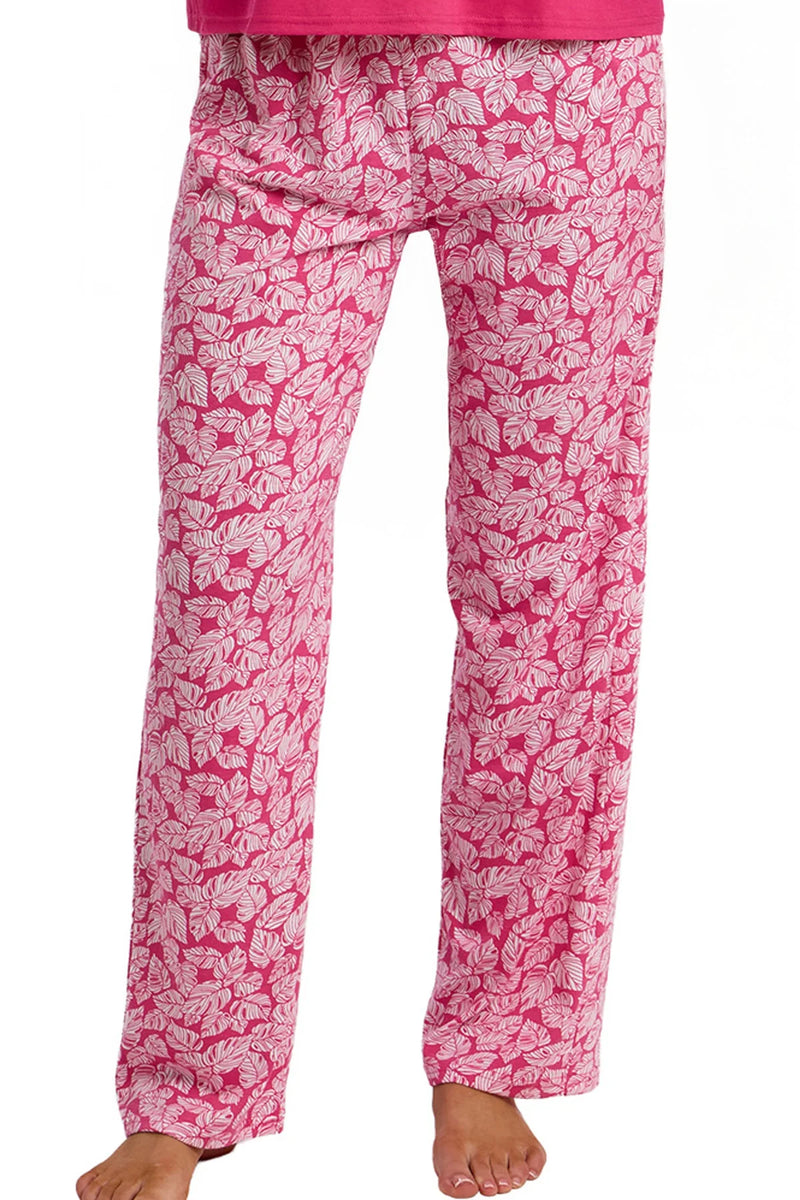 Indigo Sky Palm Print Full Length Pyjama Set | Pink IN47515