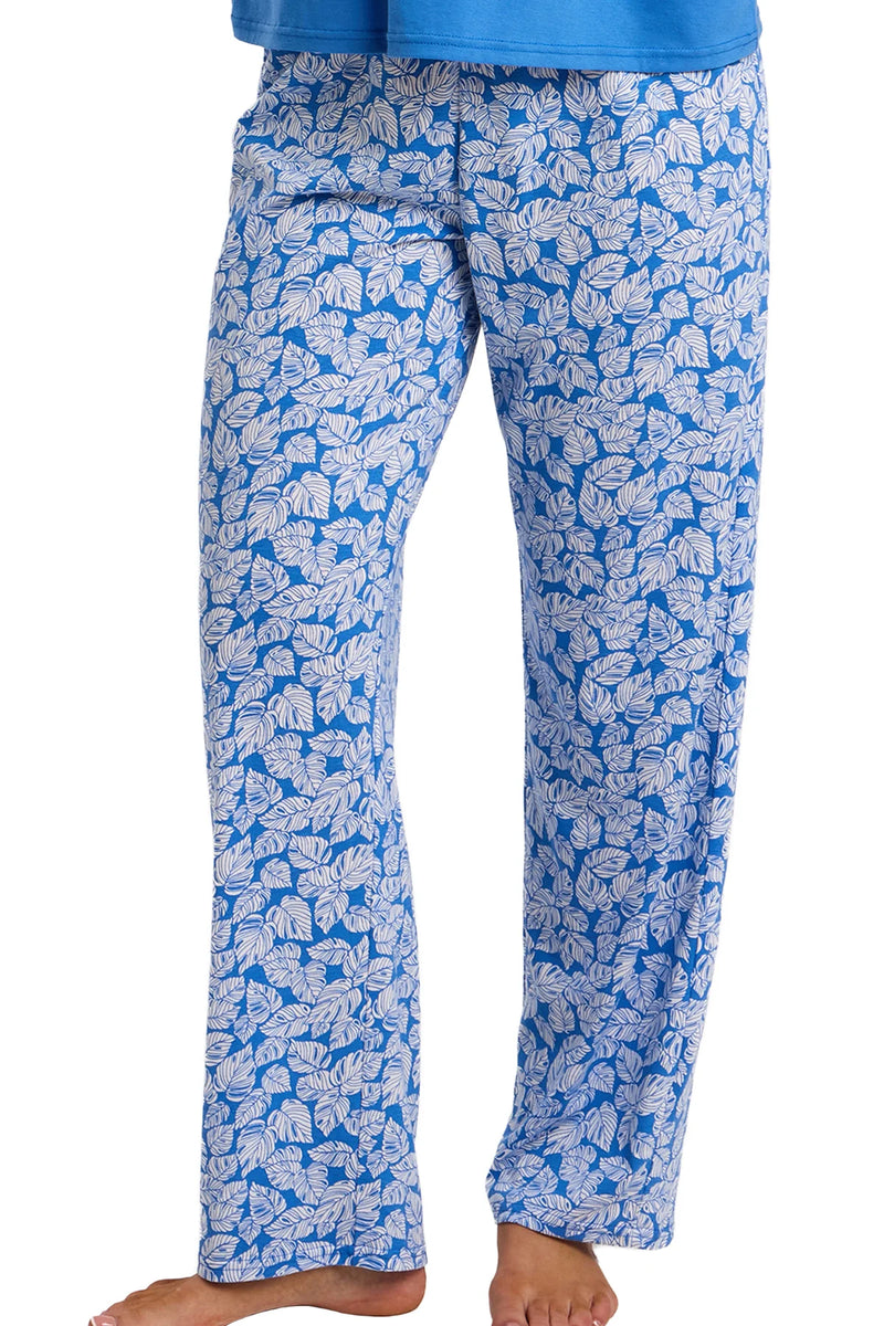 Indigo Sky Palm Print Full Length Pyjama Set | Blue IN47515