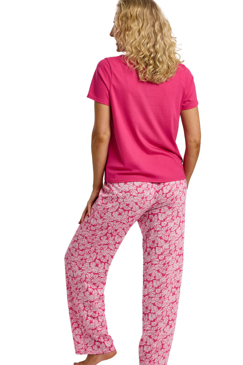 Indigo Sky Palm Print Full Length Pyjama Set | Pink IN47515