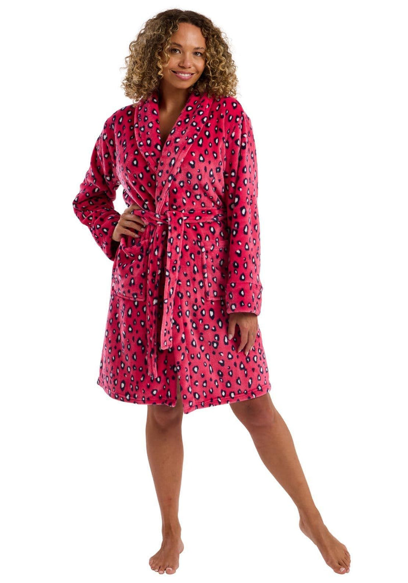 Indigo Sky Bright Animal Print Fleece Robe | Cerise IN45812
