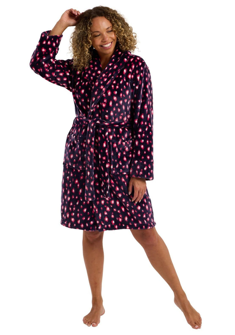 Indigo Sky Bright Animal Print Fleece Robe | Navy IN45812