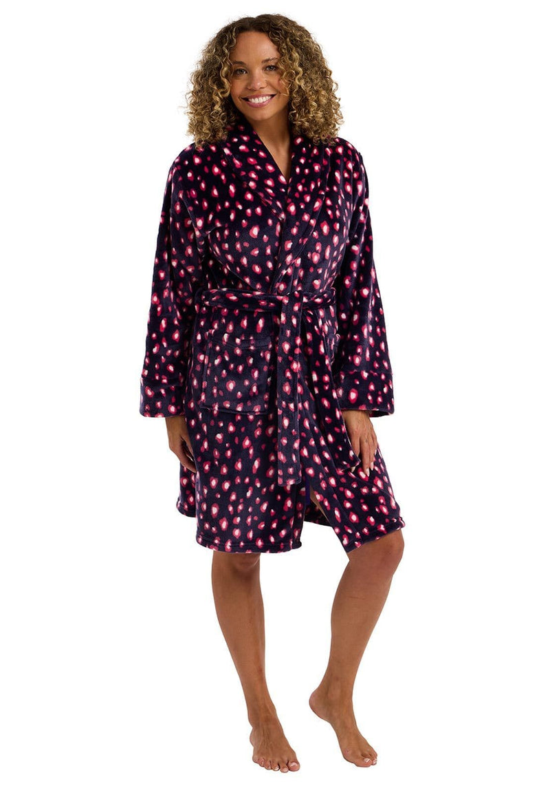 Indigo Sky Bright Animal Print Fleece Robe | Navy IN45812