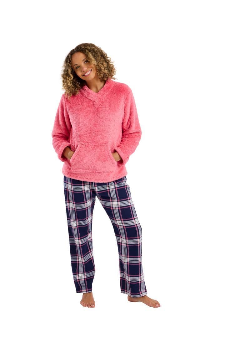 Indigo Sky Check Windcey Fleece Pyjamas| Pink IN45760