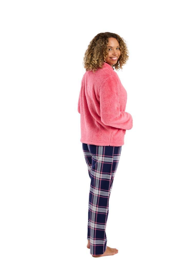 Indigo Sky Check Windcey Fleece Pyjamas| Pink IN45760