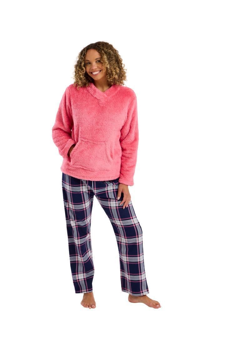 Indigo Sky Check Windcey Fleece Pyjamas| Pink IN45760