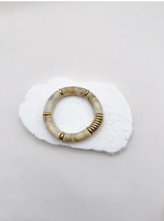 H&T Bijoux Acrylic Elastic Bracelet | Ivory  BR3136