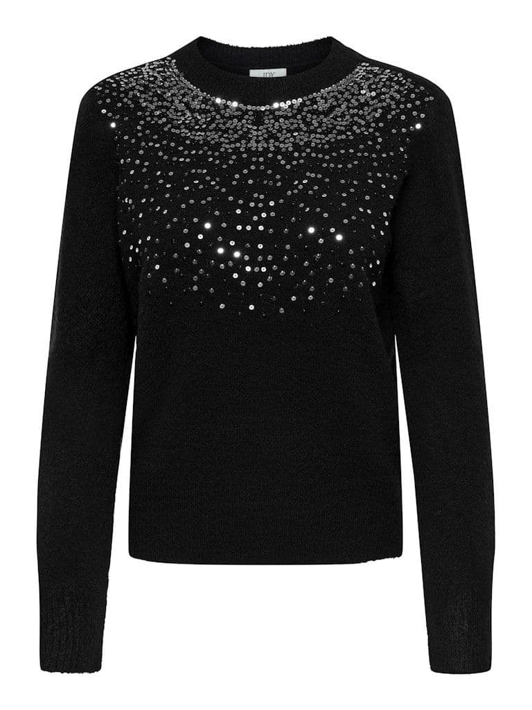 JDY Amina L/S O-Neck Sequin Pullover| Black