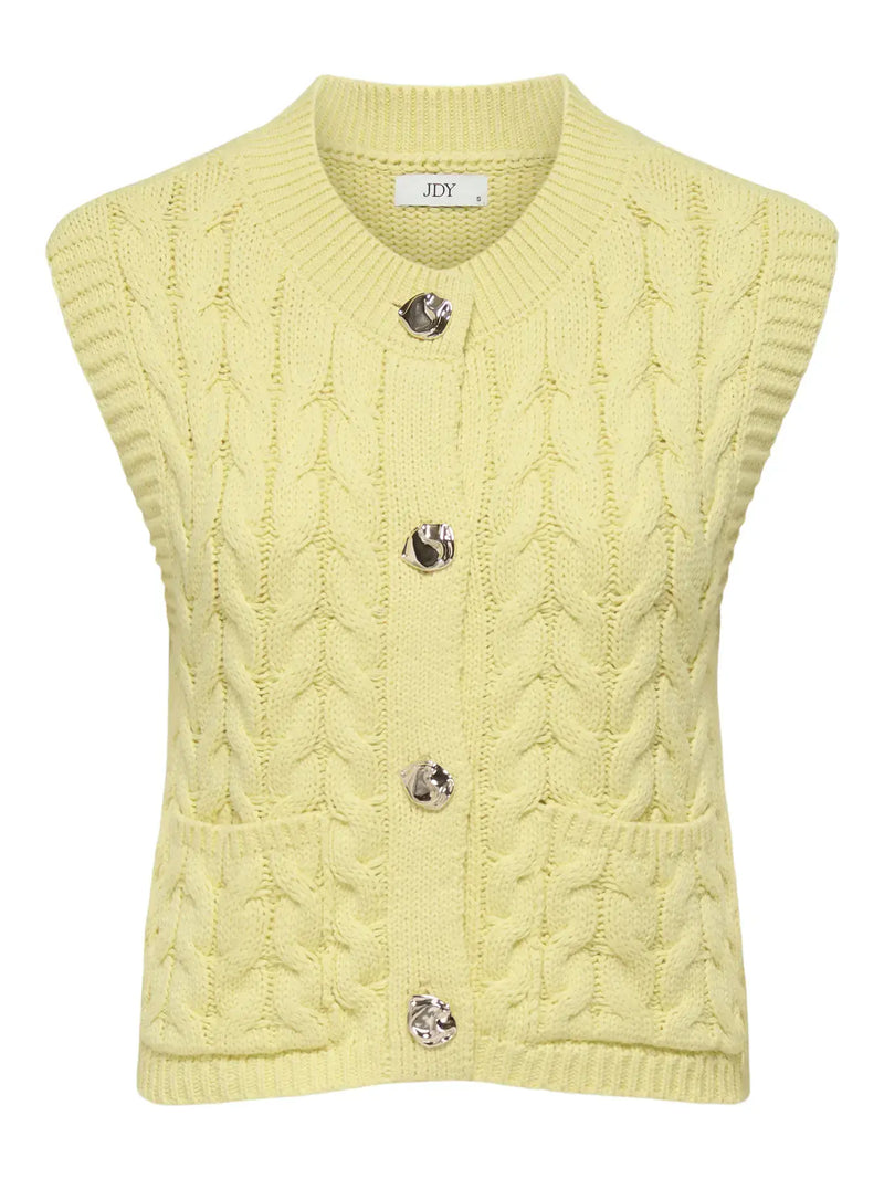 JDY Annalise S/L O-Neck Cable Vest Knit | Lemon