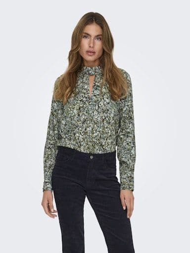 JDY Base L/S High Neck Keyhole Top| Black