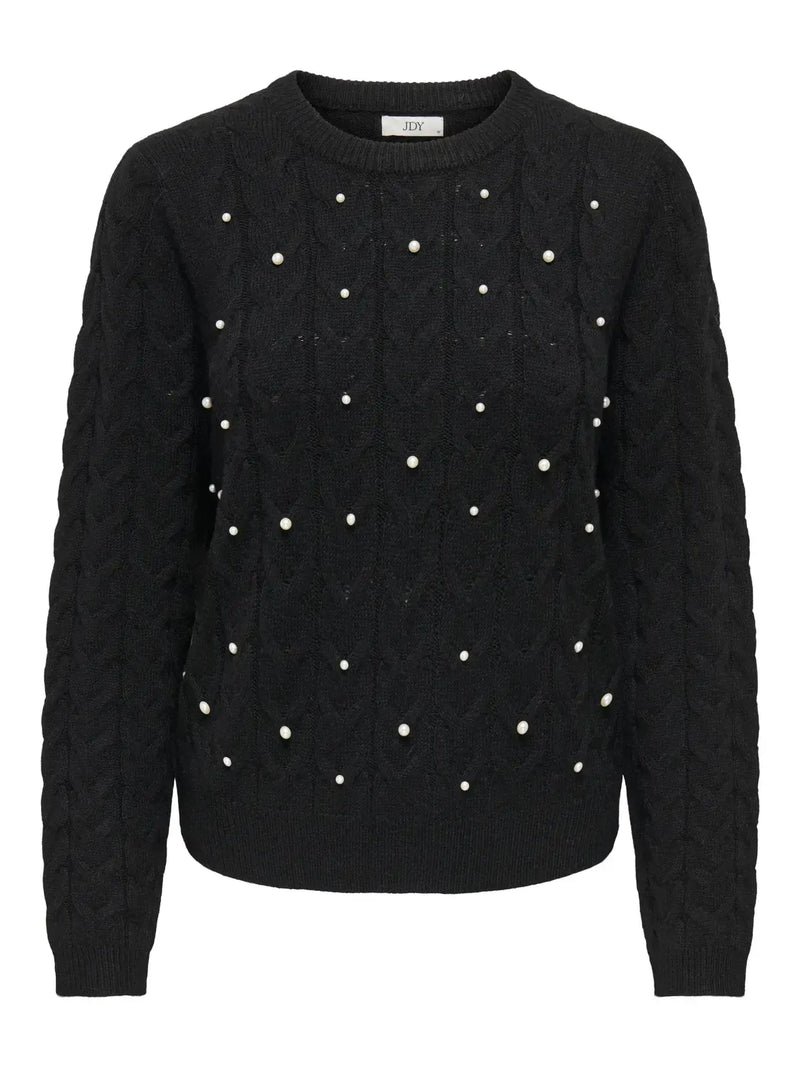 JDY Carmen L/S  Pearl Pullover | Black