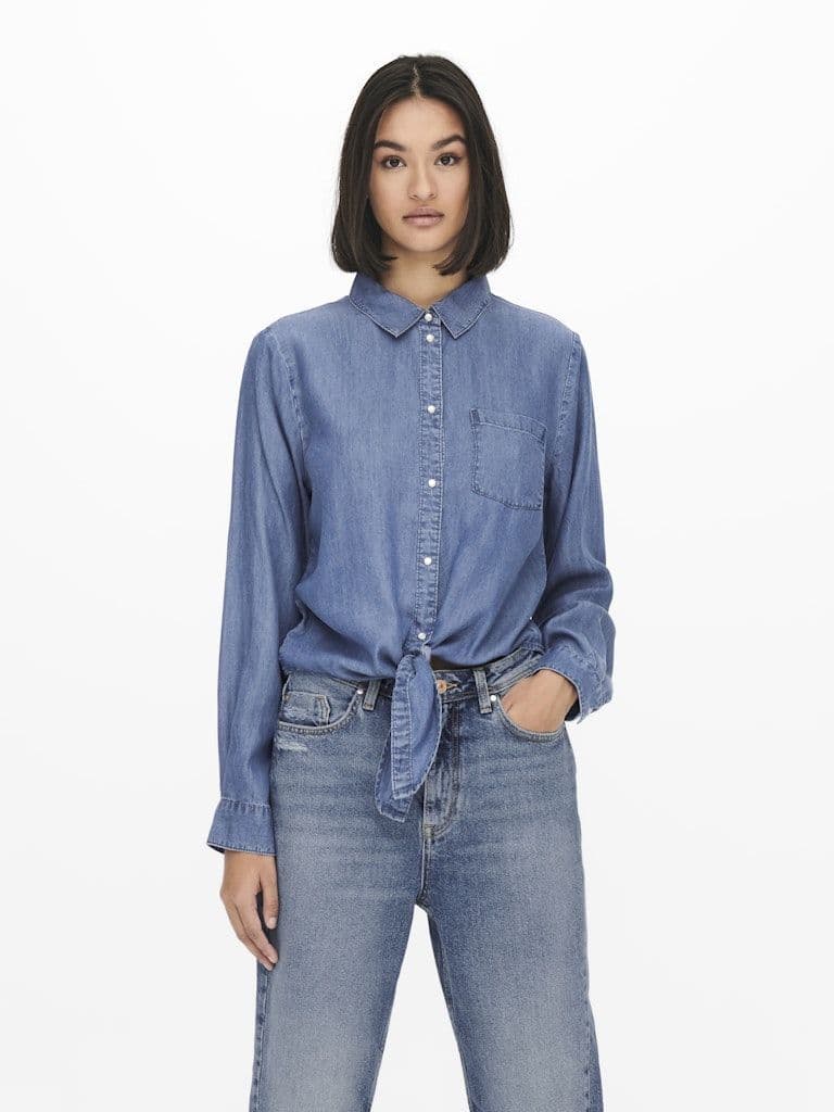 JDY Jasper L/S Knot Shirt   | Med Blue