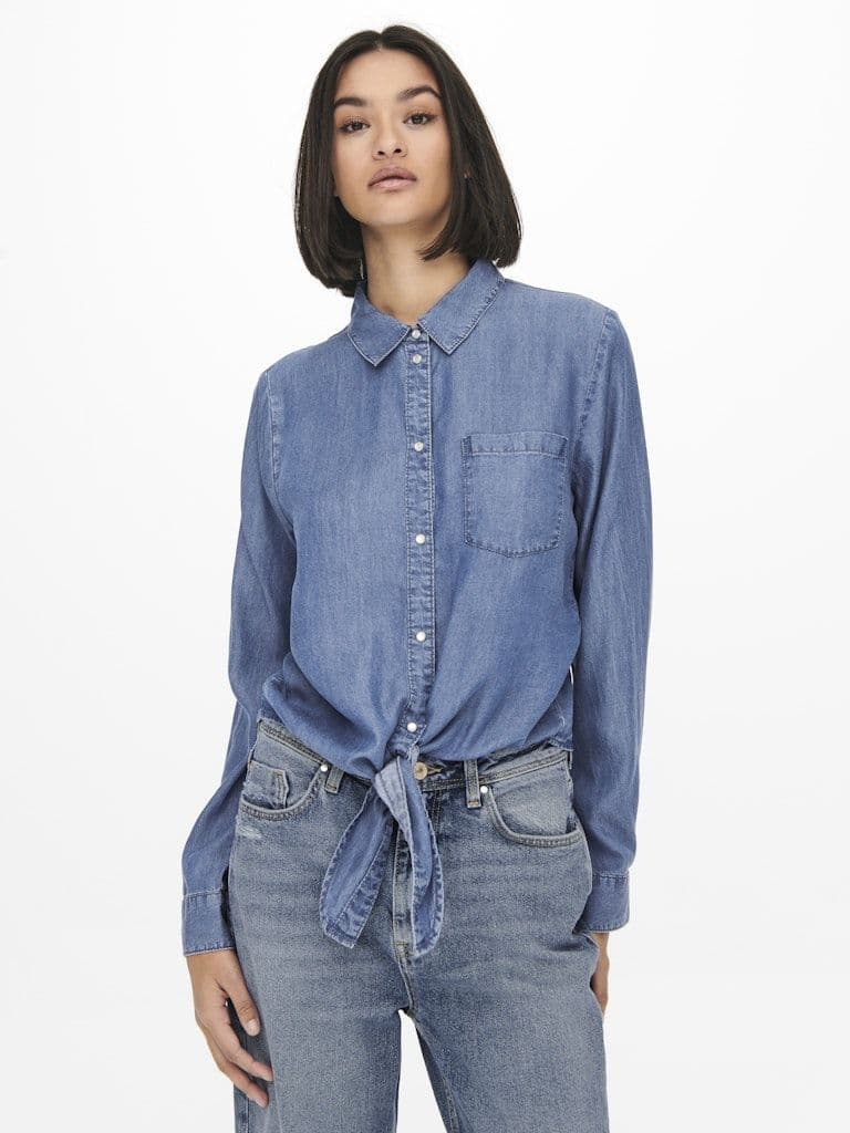 JDY Jasper L/S Knot Shirt   | Med Blue