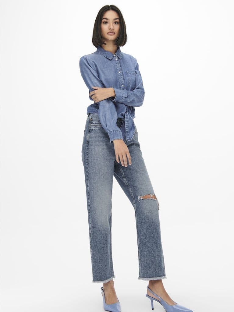 JDY Jasper L/S Knot Shirt   | Med Blue
