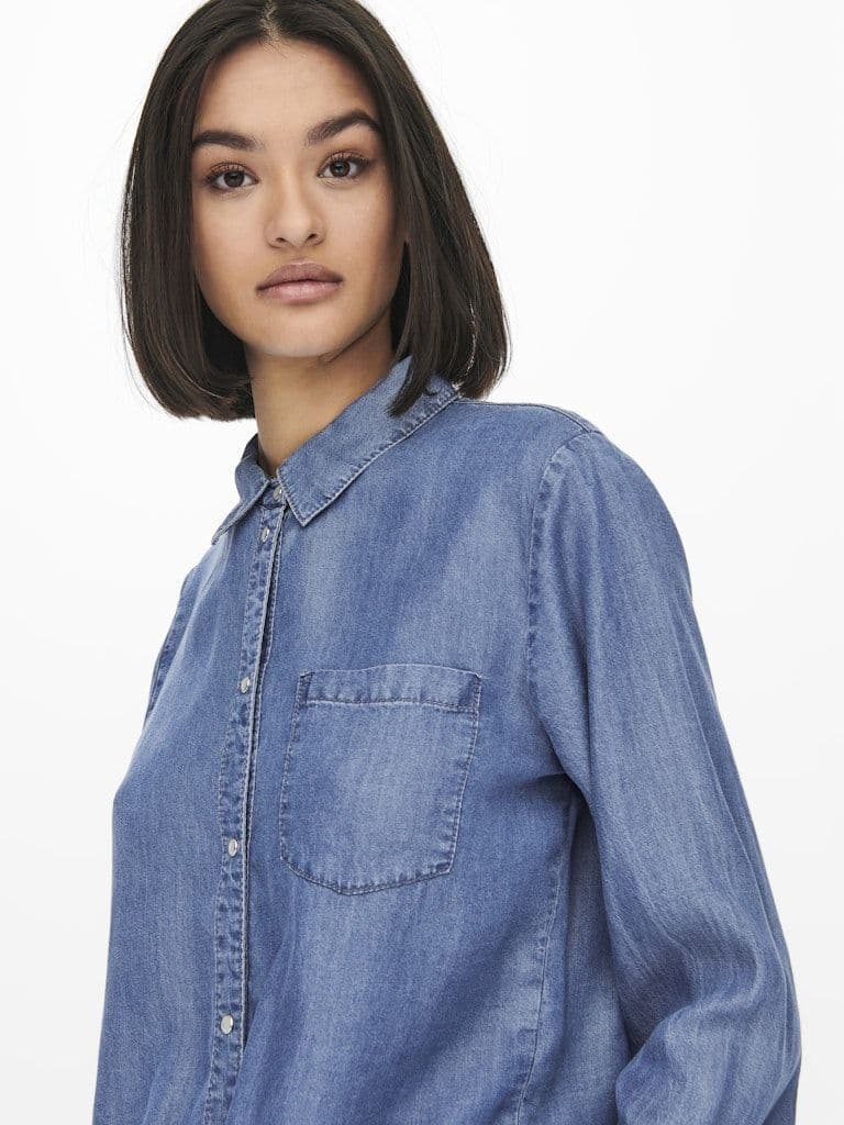 JDY Jasper L/S Knot Shirt   | Med Blue
