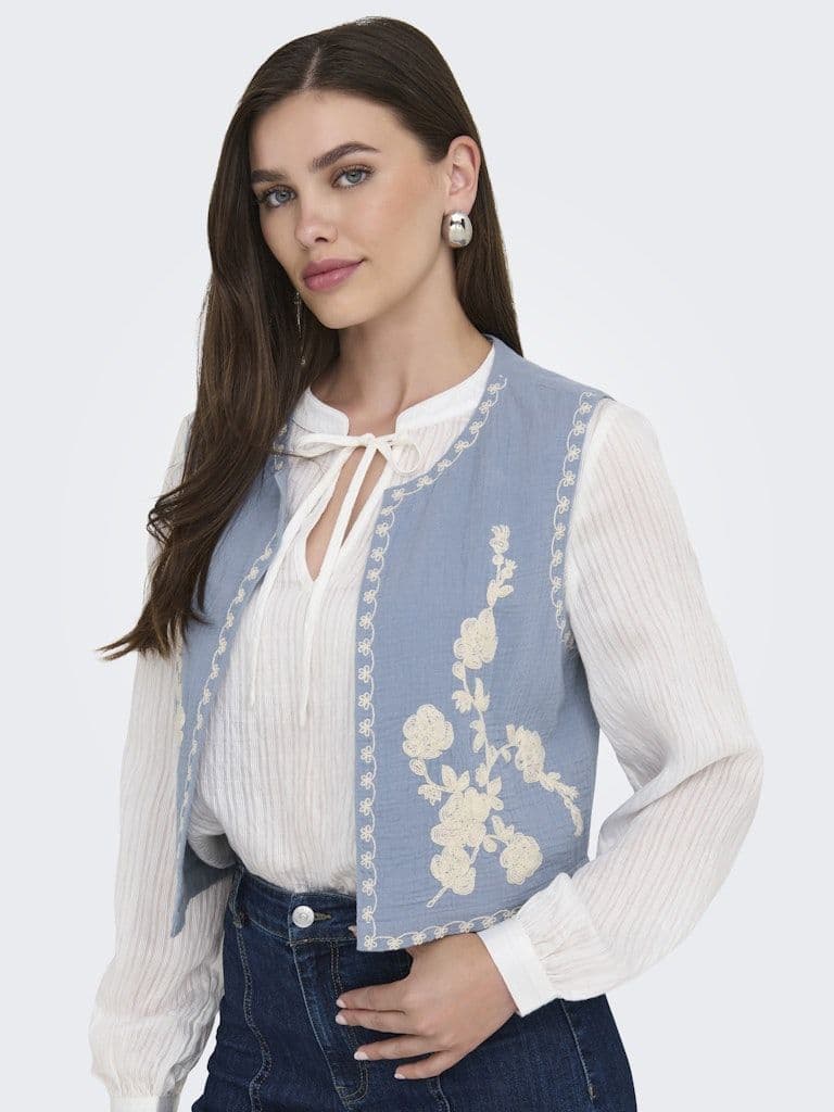 JDY Marley S/L Embroidery Vest | Blue