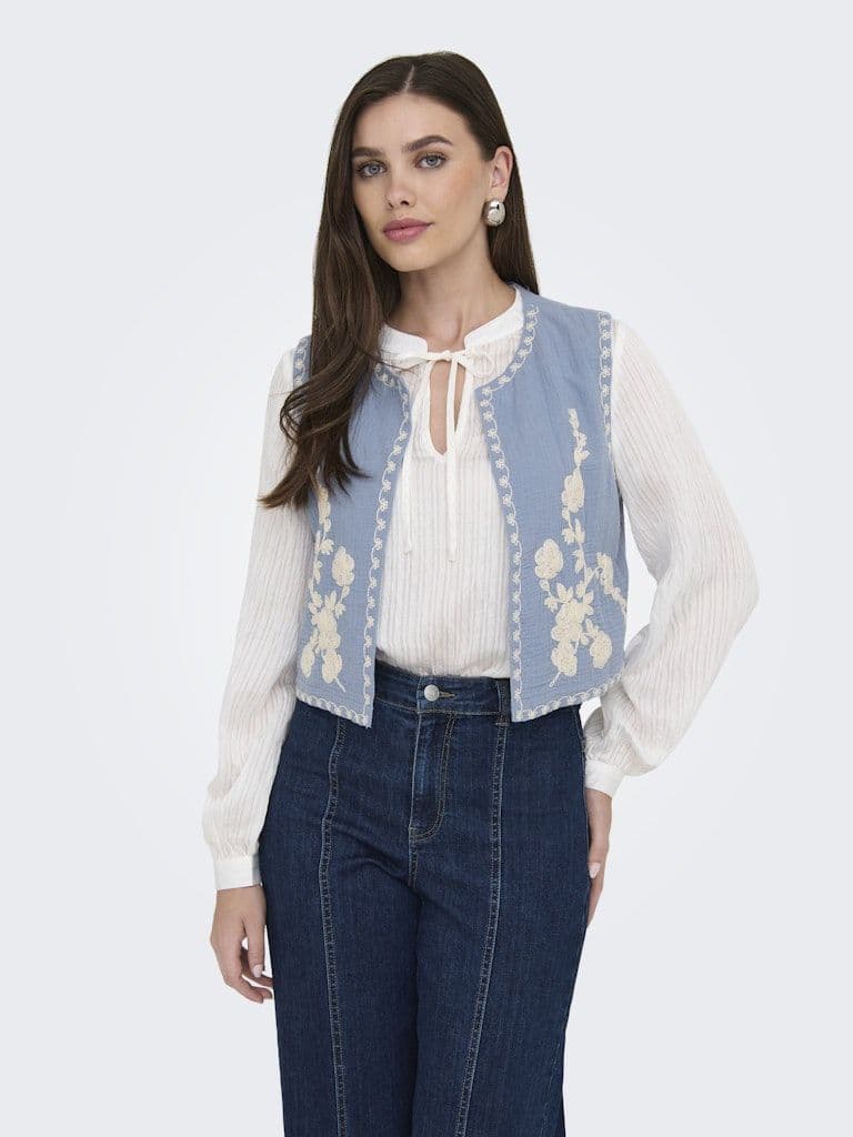 JDY Marley S/L Embroidery Vest | Blue