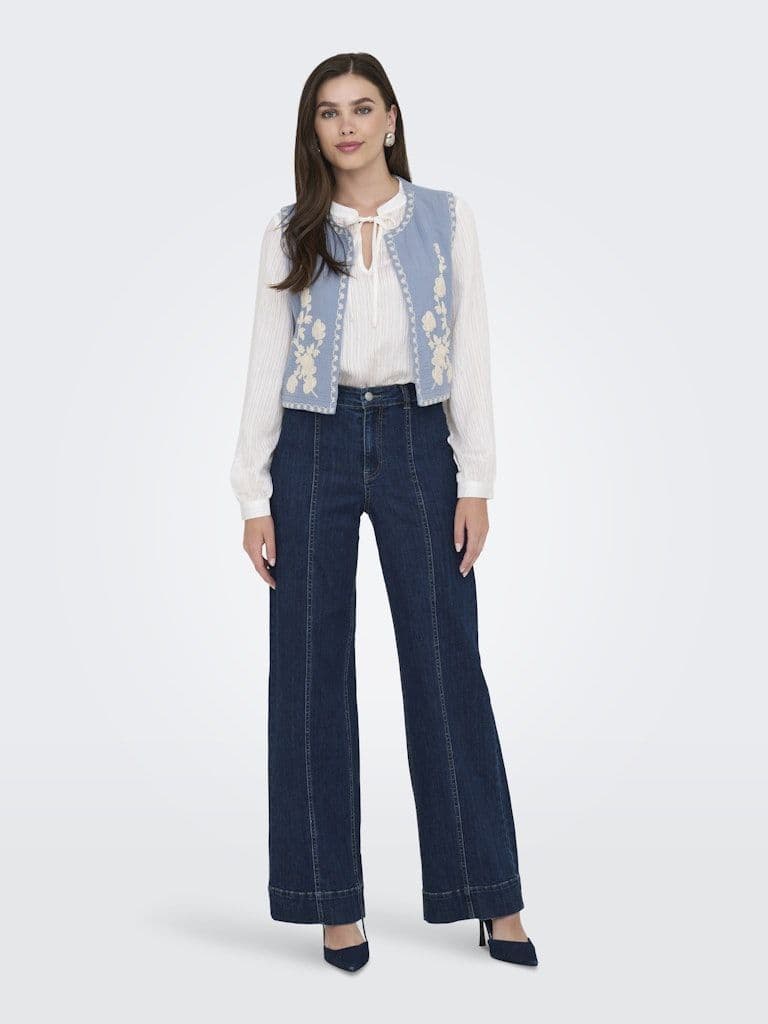 JDY Marley S/L Embroidery Vest | Blue