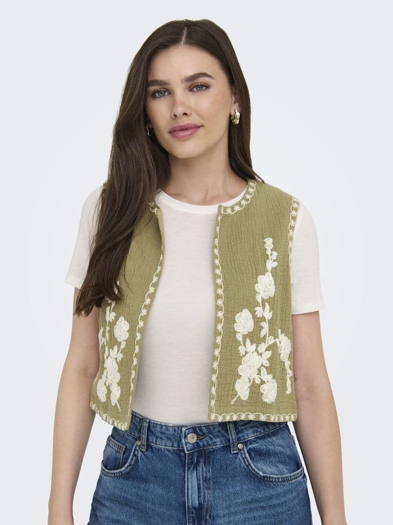 JDY Marley S/L Embroidery Vest | Green