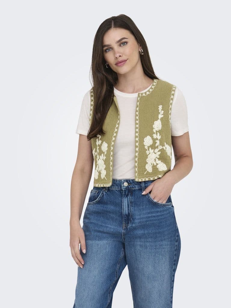 JDY Marley S/L Embroidery Vest | Green