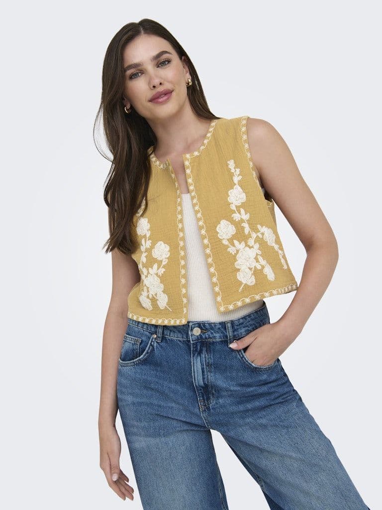 JDY Marley S/L Embroidery Vest | Wood Thrush