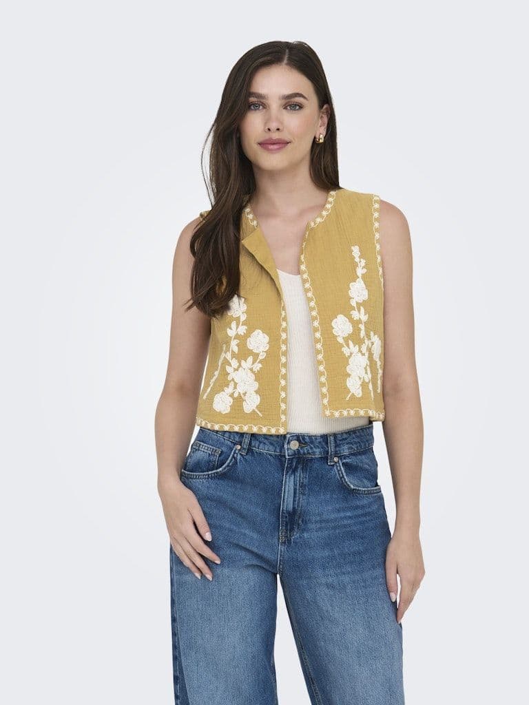 JDY Marley S/L Embroidery Vest | Wood Thrush